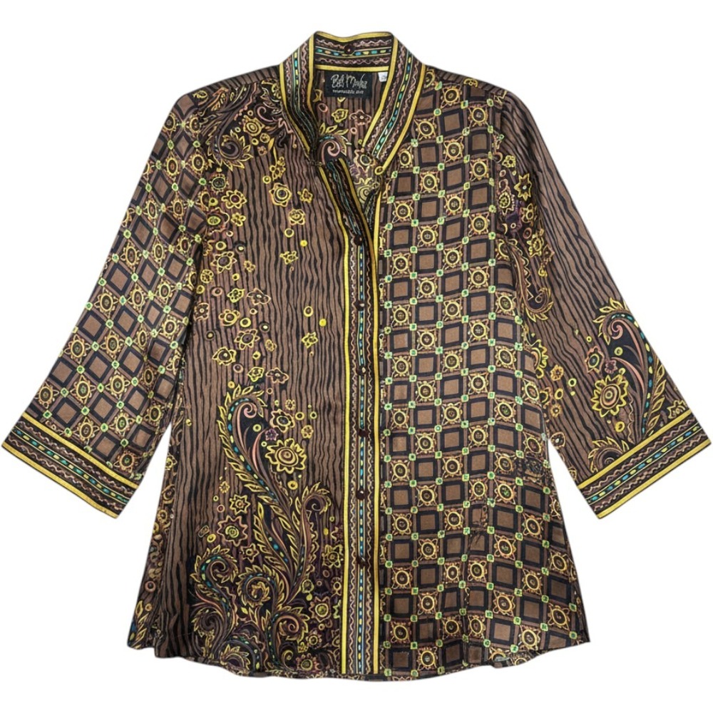 Bob Mackie Vintage Wearable Art  100% Silk Paisley Geometric Bliouse‎ XS